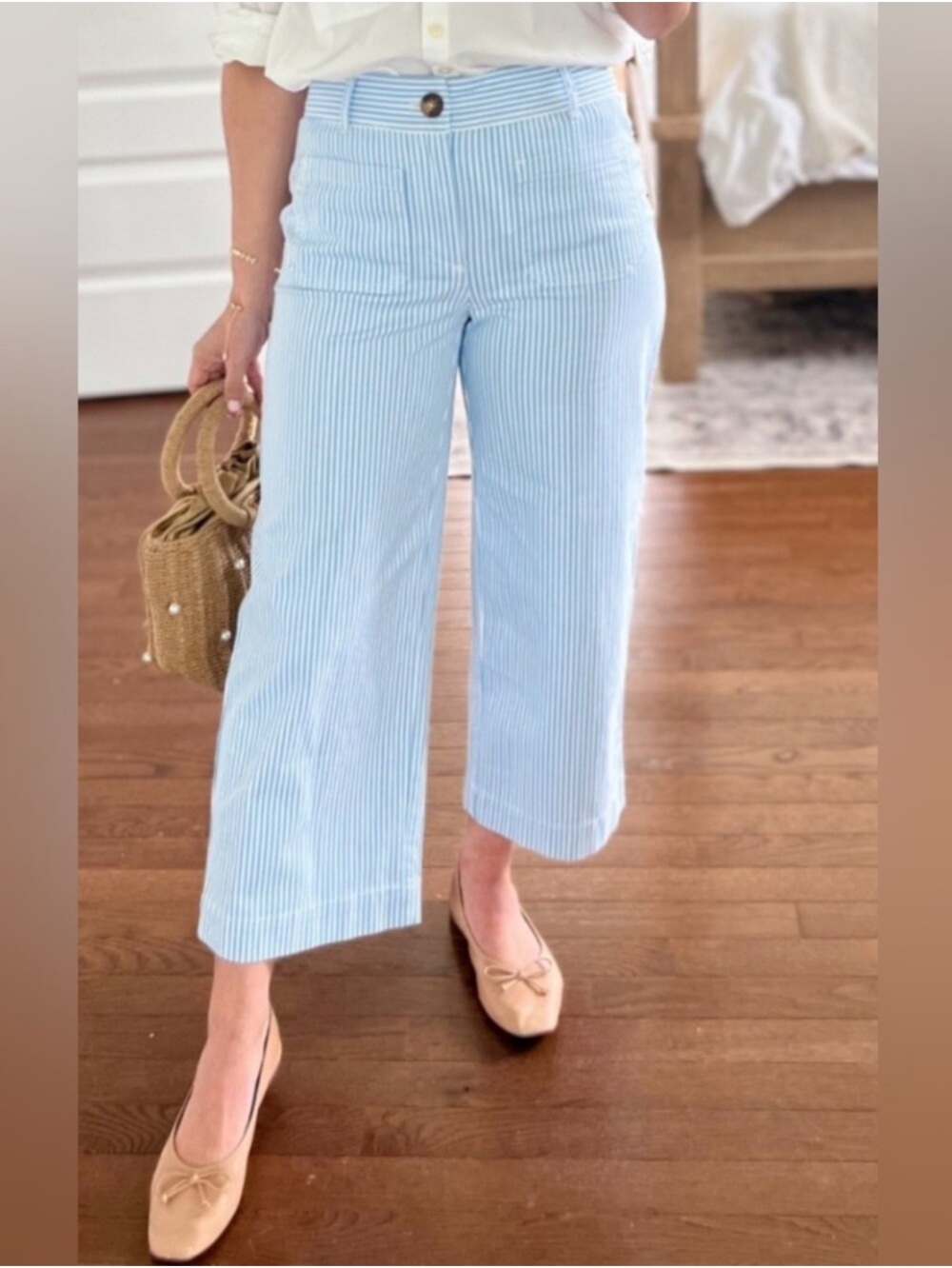 LOFT The Palmer Wide Leg Crop Pant sz 12 Blue White Stripe